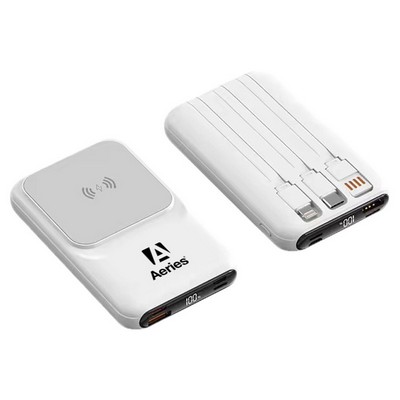 10,000 mAh 15W MagSafe Wireless Fast Charging Power Bank w/Built-In Cables