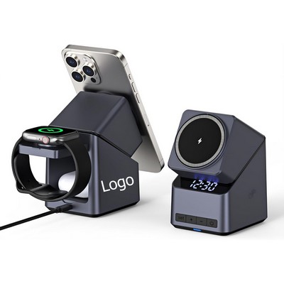 4-in-1 Charging Station Compatible with Magsafe Wireless Charger Stand with LED Clock