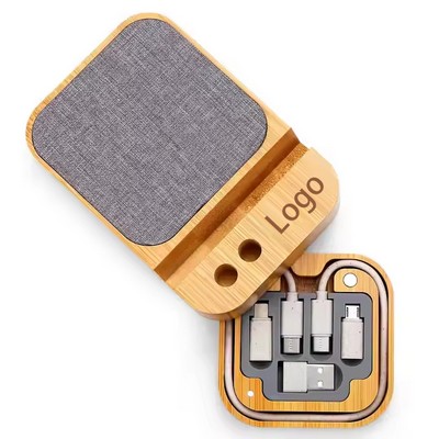 Bamboo 15W 4 - in - 1 Wireless Charger with Cables & Phone Holder