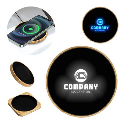 Bamboo 15W Fast Wireless Charger with Custom LED Logo