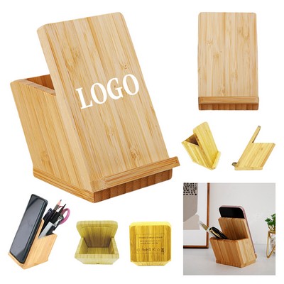 10W Bamboo Wireless Charging Stand with Pen Holder
